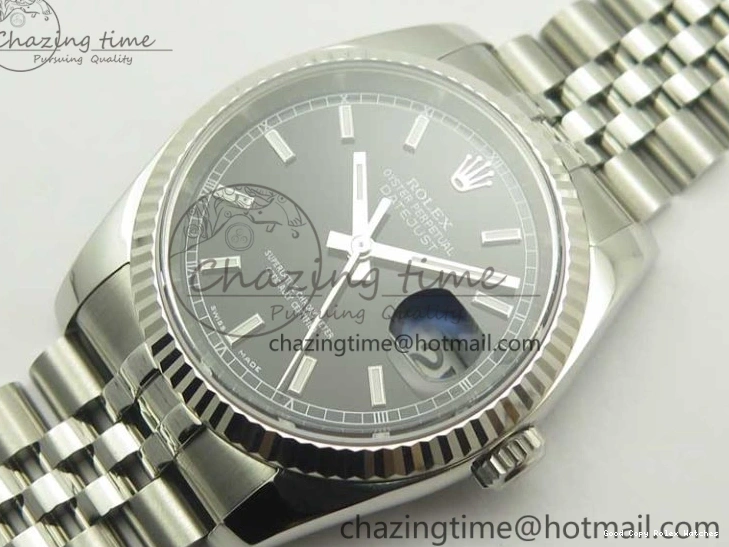 Good Copy Rolex Watches ARF 116234 1:1 DateJust 904L Markers Black SS Minimalist V 904L on 36 Jubilee Bracelet Sticks SS Dial 3374 Best SA3135 Edition 0113